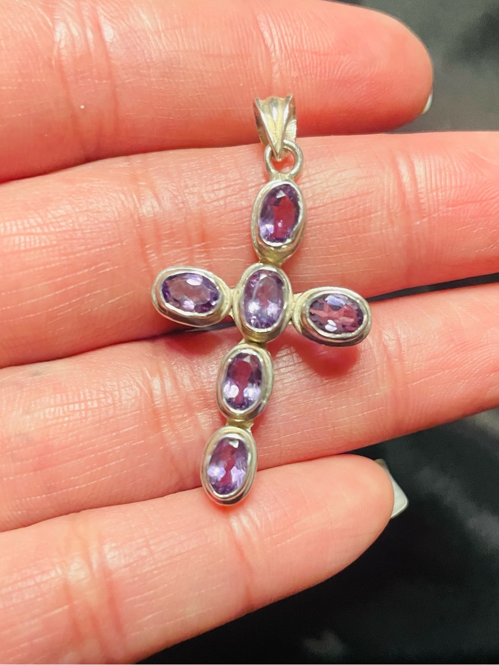 Sterling Silver Cross Pendant with Purple Amethyst